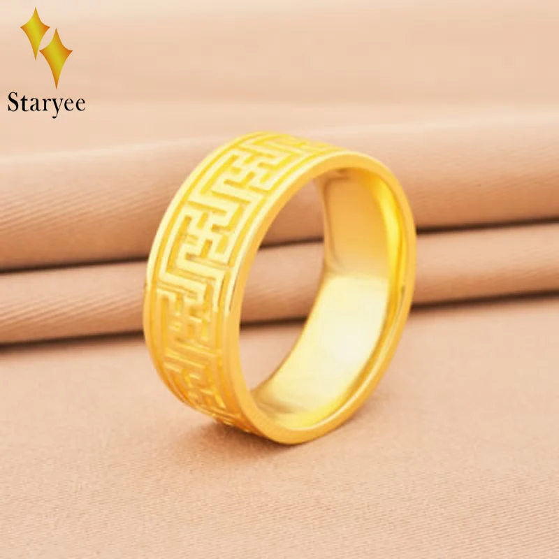 

Real 18K Au750 Solid Gold Lucky Amulet Buddhism Religious Letter Simple Band "Om Mani Padme Hum" Rings For Men Gift Fine Jewelry