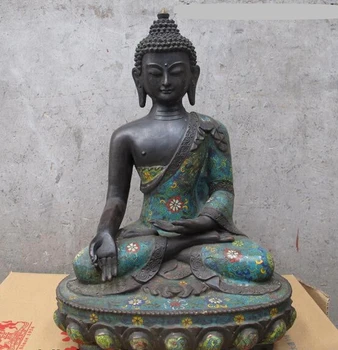 

bi001935 19"Chinese Tibet 100% Pure Bronze cloisonne Sakyamuni Shakyamuni Buddha Statue