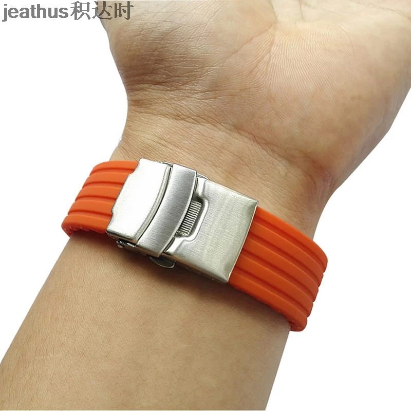 Ремешок для часов Jeathus черная оранжевая синяя силиконовая резина