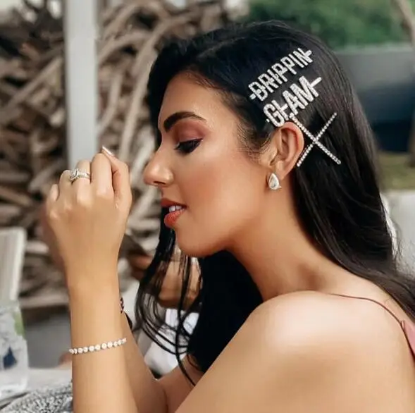 

2019 Fashion Crystal Hairpin Shiny Rhinestones GLAM DRIPPIN Letters Hair Clips Hair Accessories for Women Girls