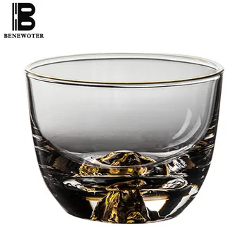 

85ml Creative Japanese Glass Teacup Gold Mount Fuji Inlay Double Wall Heat Resistant Glass Wine Coffee Tea Cup Water Drinkware