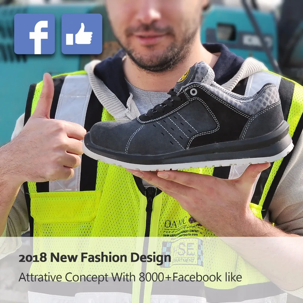 Safety work sports shoes comfortable toe cow suede mesh fashion breathable air lace up durable para hombre de deporte