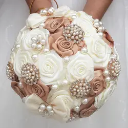 18 см пользовательские моделирования Шелковый Свадебный букет из роз кристалл брошь ленты Свадебный букет цветов букет ручной работы de mariage