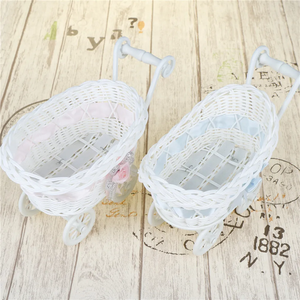 Wicker Hamper Pram Basket Flower Vase Storage Organizer Baby Shower Party Gifts Purple