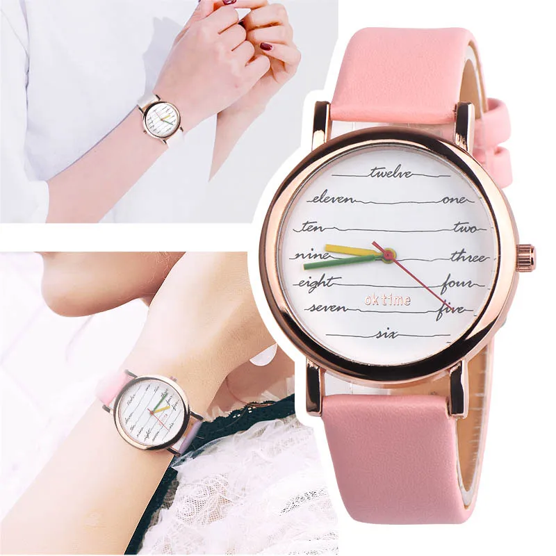 Женские наручные часы из искусственной кожи с полосатым круглым циферблатом, повседневные аналоговые кварцевые часы LL@ 17