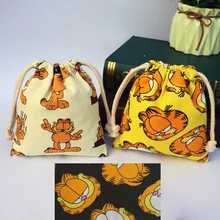 IVYYE 14 or 17CM Yellow Cat Cartoon Drawstring Bags Canvas Storage Handbags Makeup Bag Coin Bundle Pocket Purse NEW