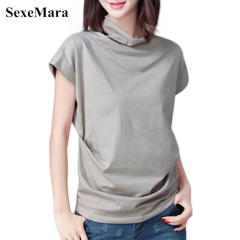 

SexeMara 2019 spring High Quality S-3XL Plain T Shirt Women Cotton Elastic Basic T-shirts Female Casual Tops Short Sleeve