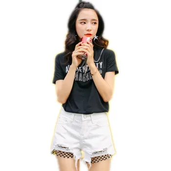 

Fashion Streetwear Patchwork Mesh Women Summer 2019Denim Shorts Female High Waist Wide-Leg Shorts Holes Jeans Loose ShortsCQ1563