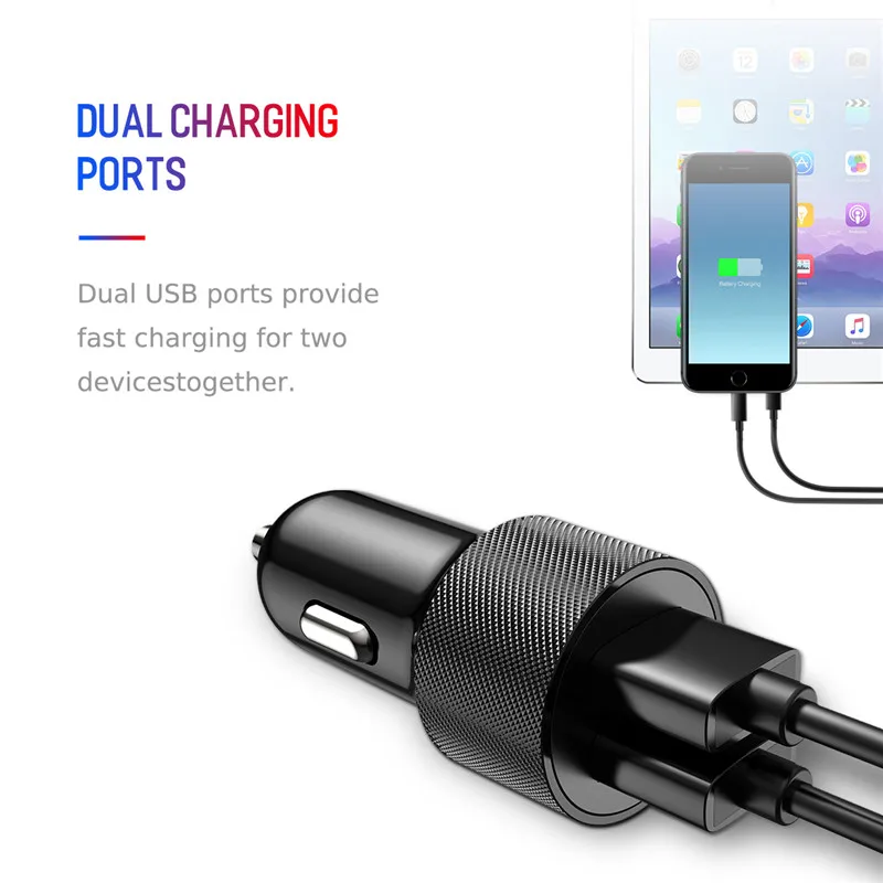 روك 5 V 2.4A مصغرة المزدوج USB شاحن سيارة شحن سريع سيارة معدنية-شاحن السيارات تهمة 2 ميناء 12 W ل فون XS ماكس X 8 7 6 سامسونج