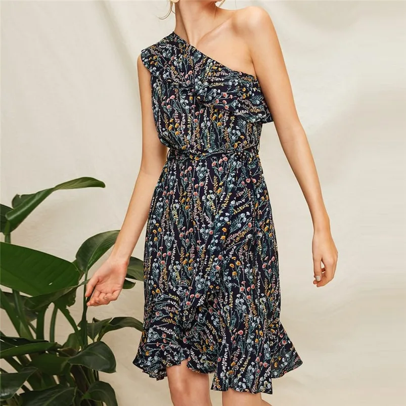 Fashion Camis Beach Dress Sexy Printed Cold Shoulder Mini Flower Pattern Small Fresh Soft Sexy Dress For Ladies Girls 40MY02 (16)