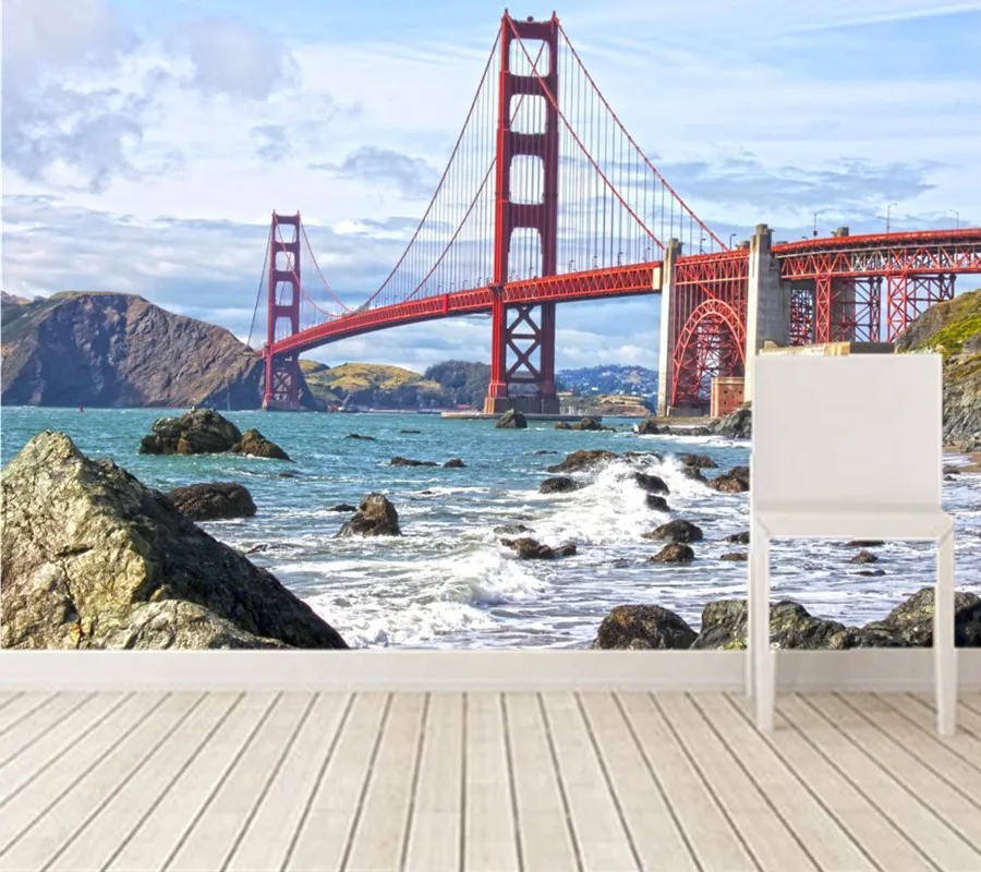 

Custom modern wallpaper design,USA Bridges Stones Coast Cities wallpapers for the living room bedroom TV wall papel de parede