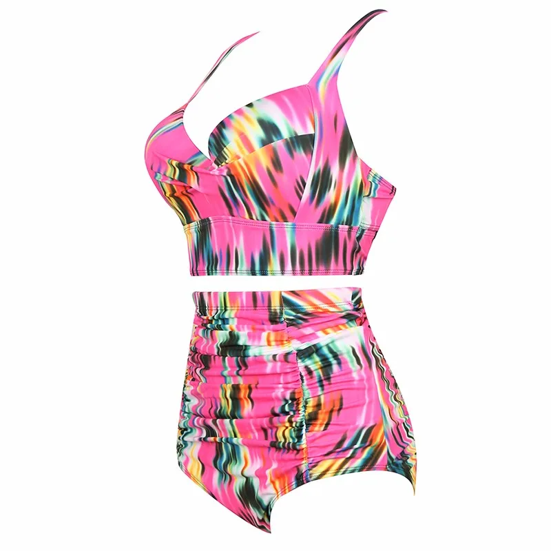 2016-Newest-High-Waist-Swimsuit-Women-Print-Colorful-Vintage-Retro-Floral-Push-Up-Bikini-Set-Plus (3)