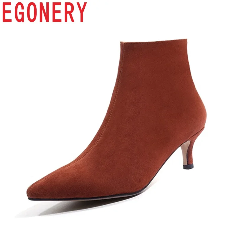 

EGONERY woman shoes side zipper booties fashion pointed toe footwear ladies big size boots 33-43 sexy dress wedding ankle bo