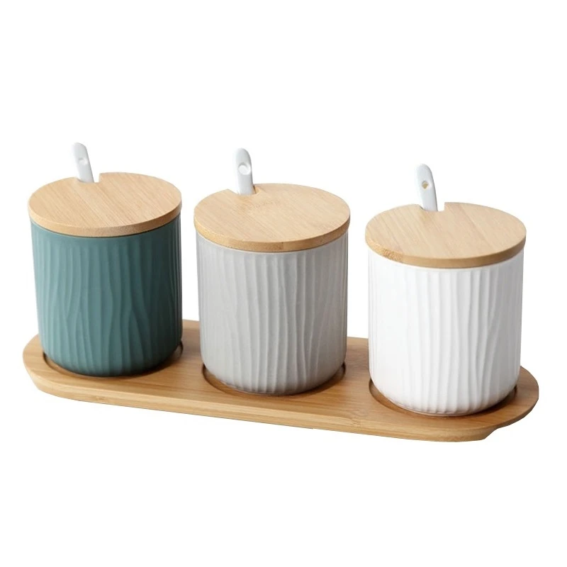 Economici 300ML Nordic Ceramica Condimento Jar Ampolla Set Sale Pepe Bottiglia di Stoccaggio Contenitore di Condimenti Spice Rack Holder Con Coperchio Cucchiaio