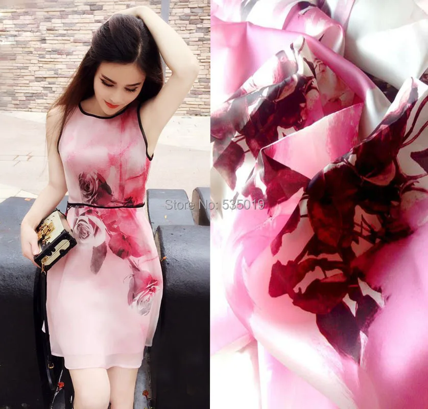 

Super Have lace organza Pink flowers Designer Print Silk Fabric Wax Hollandais Woven Material Curtain Dress japanese silk Fabric