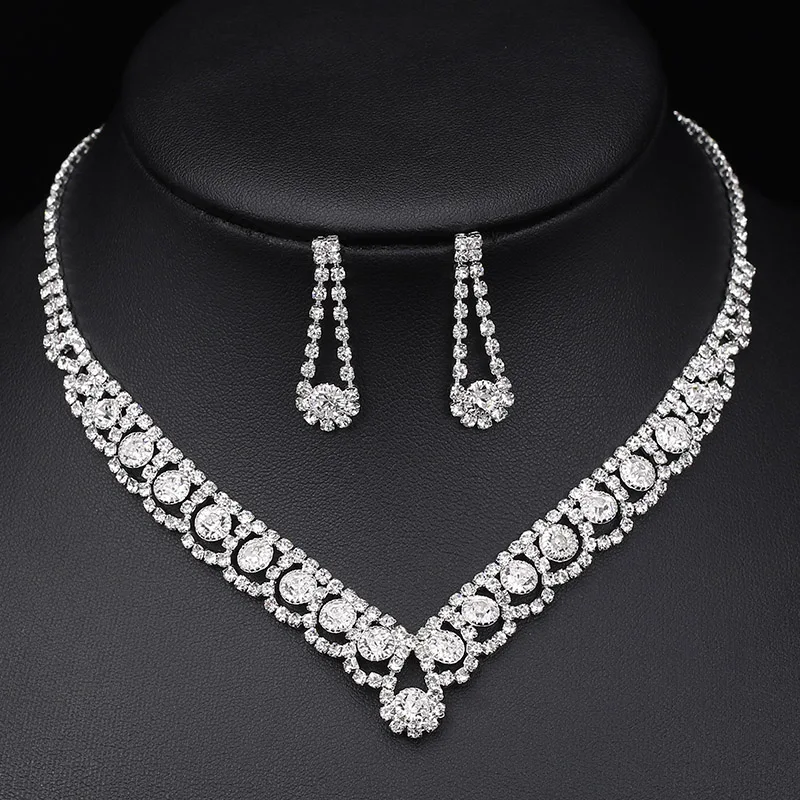 Bridal Jewelry Sets TREAZY Silver Color Rhinestone Crystal for Women Necklace Earrings Bracelet Set Wedding Accessories