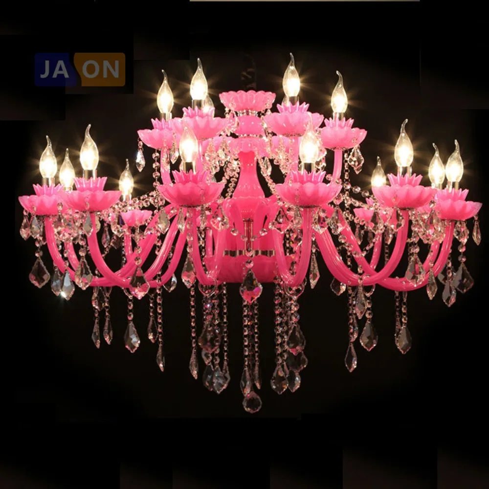 

led e14 European Iron Crystal Glass Pink Chandelier Lighting LED Lamp LED Ligh For Foyer Dinning Room Lounge Area