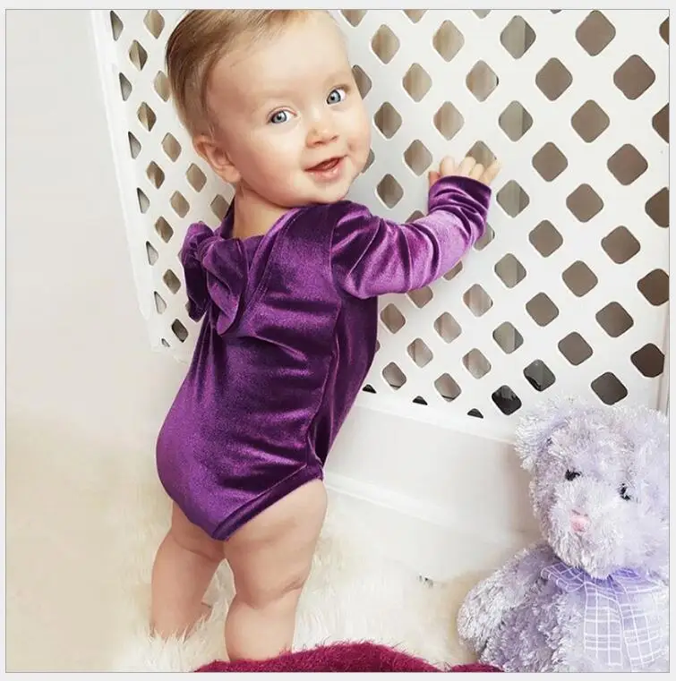

newborn baby girl long sleeve jumpsuits Velvet backless bow romper toddler Overalls Infant Clothing for 1st birthday party
