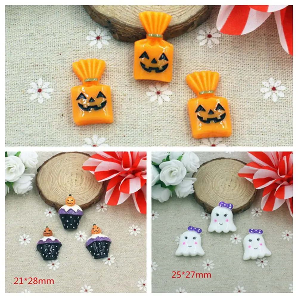 

100 pieces/lot kawaii resin cabochons Hallowmas yellow candy ghost pumpkin planar resin for diy decoration phone hair crafts
