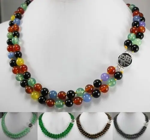 

~~ 11.23 5 color-2 row green/colorful jade/black pearl/tiger eye stone blessing necklace can choose Discount AAA