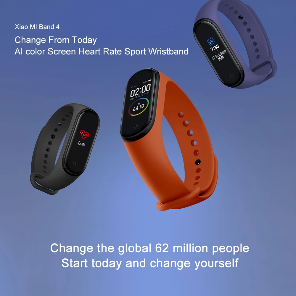 Xiao mi Band 4 умный Браслет 0,96 ''AMOLED цветной сенсорный экран для сердечного ритма фитнес-браслет mi band 4 Global NFC