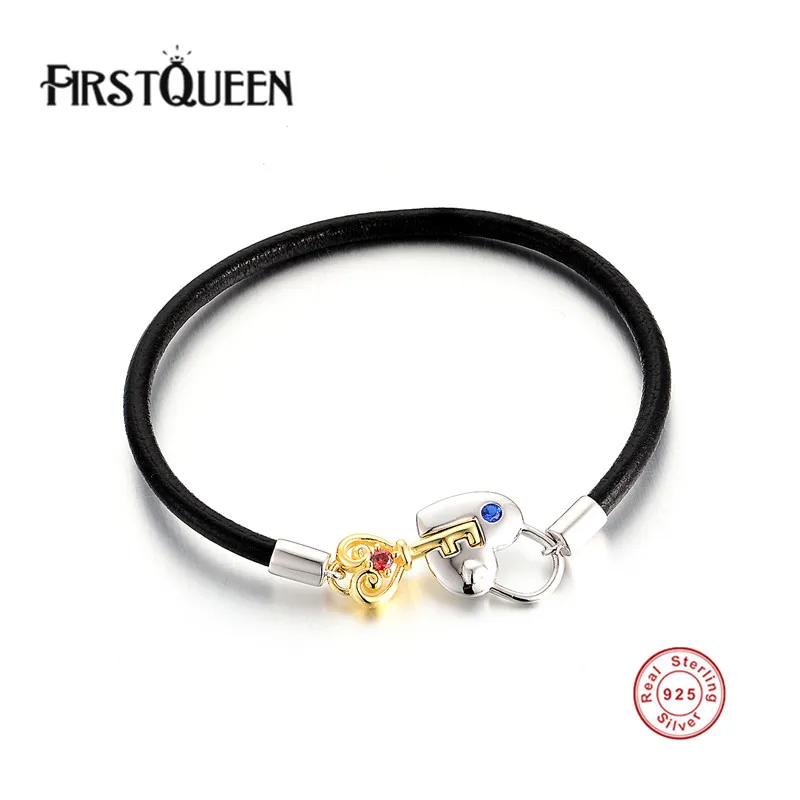 

FirstQueen High Quality Genuine Leather Bracelets With Silver 925 Key Lock Clasp DIY for Women and Men Silver Fine Jewelry
