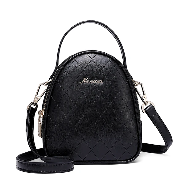 NEVEROUT Женская Высококачественная кожаная сумка на плечо, одноцветная мини-сумка-мессенджер на молнии, маленькие сумки для телефона, сумка через плечо с верхней ручкой - Цвет: Black