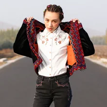 Осень Зима Женский национальный тренд утолщенная теплая Двусторонняя композитная бархатная Повседневная Свободная черная короткая куртка