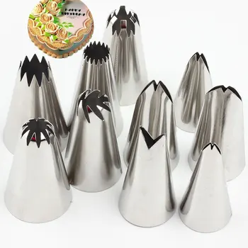 

10Pcs Rose Russian Flower Nozzles Piping Leaves Stainless Steel Cream Icing Piping Nozzles Cake Decorating Kitchen Accessories