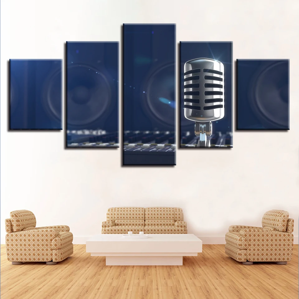 

Wall Art Poster Modular Canvas HD Prints Painting 5 Pieces Music Microphone Pictures Modern Home Decor For Living Room Framework