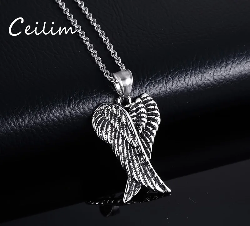 Trendy Hip Hop Jewelry Cool Stainless Steel Wing Pendant Necklace for Men Vintage Male Punk Statement Necklaces Gifts For Boy | Украшения и