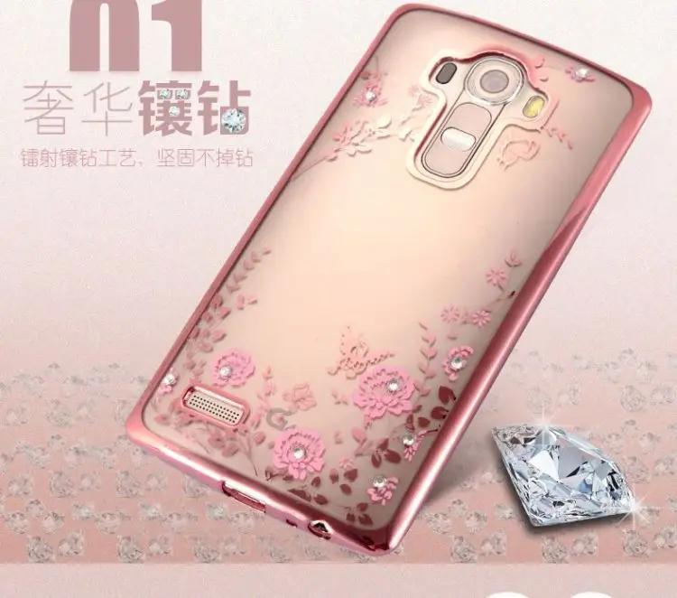 

LGg4 Pretty Rhinestone Case for LG G4 Cover for LG G 4 Soft TPU Silicone Fashion Flower Butterfly Back Shell Phone Case Coque