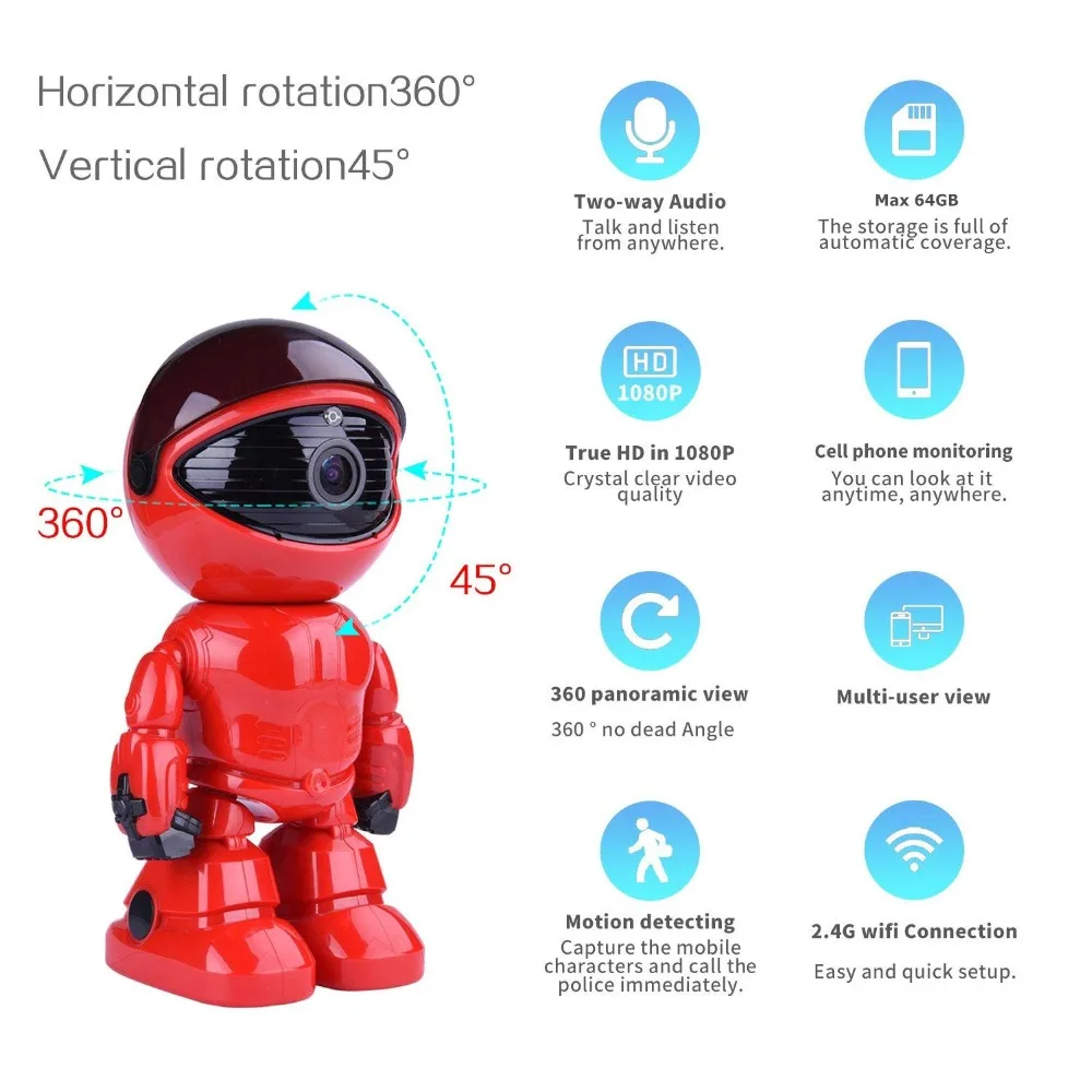 

1080P HD Network Camera Two-way Audio Wireless Network Camera Night Vision Motion Detection Camera Robot Pet Baby Monitor