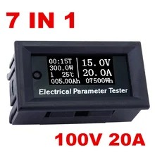 7in1 OLED100v/20A Voltage current electrical meter Time temperature capacity voltmeter Ammeter Multifunction Tester 40% off