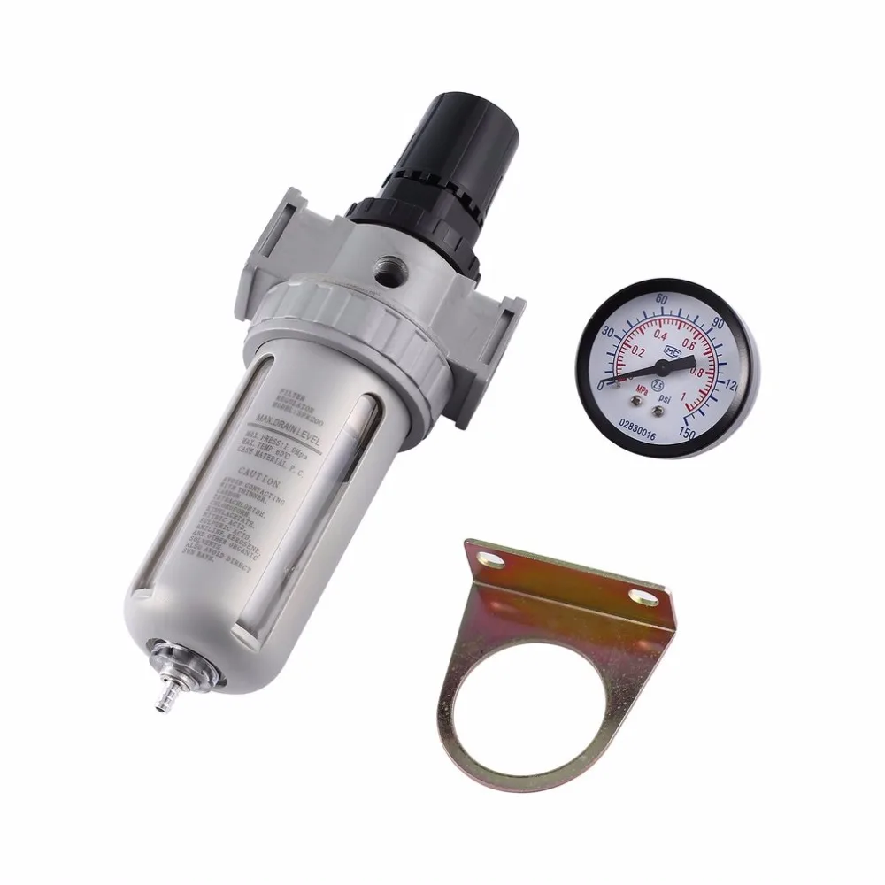 

Max.145PSI Air Compressor Oil Lubricator Moisture Air Control Water Trap Filter Regulator Mount Fitting with Air Pressure Gauge
