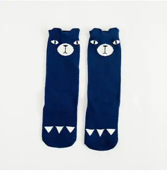 Жаккардовые Чулочно-носочные изделия для девочек, Короткие Гольфы без пятки хлопковые носки в полоску с лисой, звездой, медведем теплые носки - Цвет: Bear blue