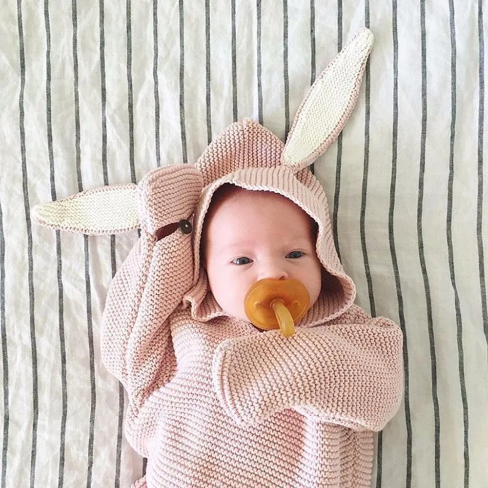 

Adorable Rabbit Baby Stroller Sleeping Bag Spring Autumn Newborn Infant Knitted Swaddle Wrap Nest Envelopes For Toddler Kid 0-1Y