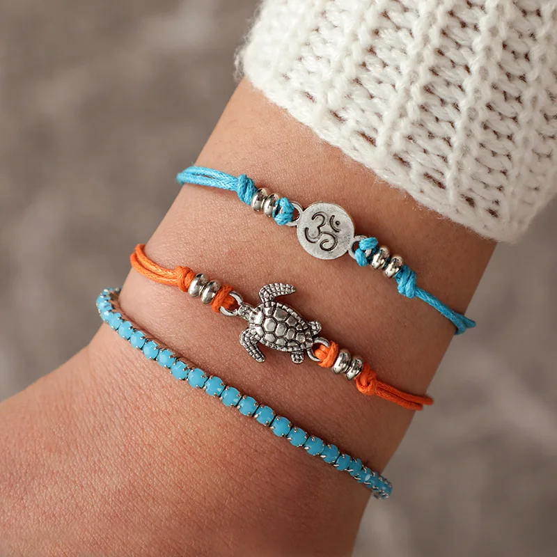 

Rinhoo 2019 New 1Set Bohemia Turtle Round Geometric Shape Pendant Bracelets Women Fashion Exquisite Jewelry Gift