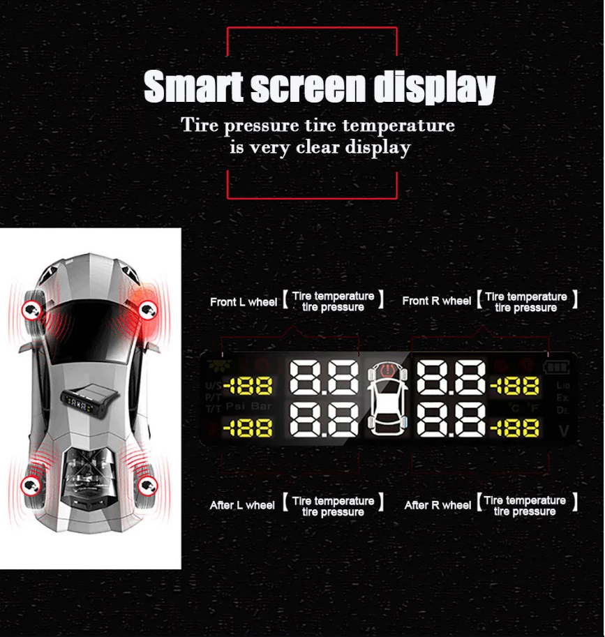 Умный автомобиль TPMS шин давление мониторинга системы Солнечный мощность зарядки цифровой ЖК дисплей Авто охранной сигнализаци
