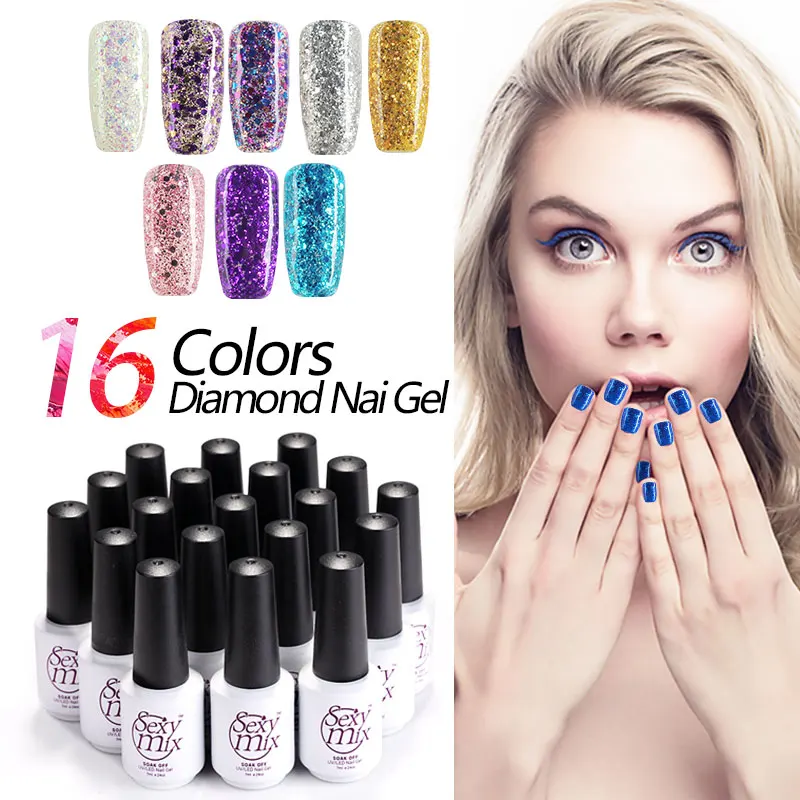 Sexymix блестящий эффект Алмазный Гель-лак для ногтей 28 цветов замачиваемый УФ Гель-лак с блестками стойкий клей для маникюра