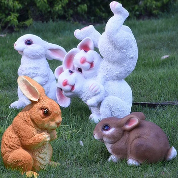 

Garden Resin Rabbits Sculpture Simulation Animal Crafts Artificial Bunny Figurines Home Graden Lawn Grass Decor