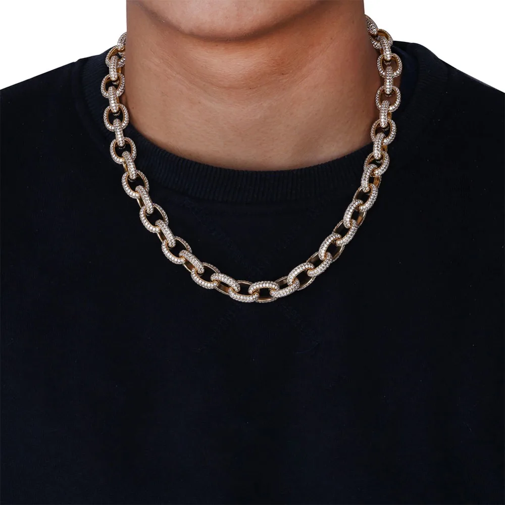 15 мм ширина персонализированные мужские витые звенья цепи ожерелье Iced Out Bling AAA+ CZ камни хип хоп Золото Серебро Цвет цепи ювелирные изделия