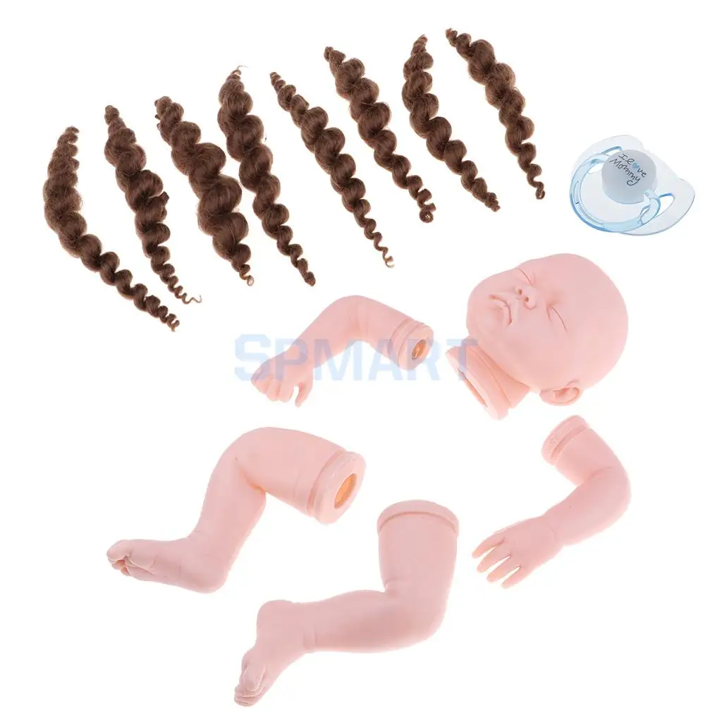 Unpainted 22inch Reborn Kits Silicone Head Full Limb Baby Mold & Mohair Curly Hair & Magnetic Dummy Pacifier DIY Making