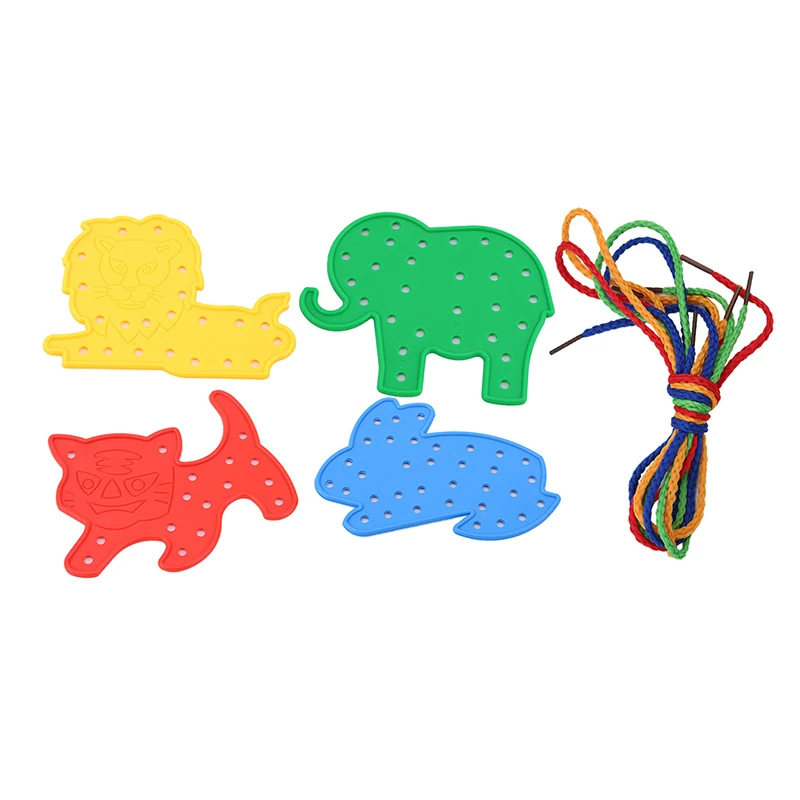 

4 Pcs/Set Cartoon Animal Shapes Threading Learning Education Toys For Children Thread Embroidery DIY Puzzle Games Toys Gifts