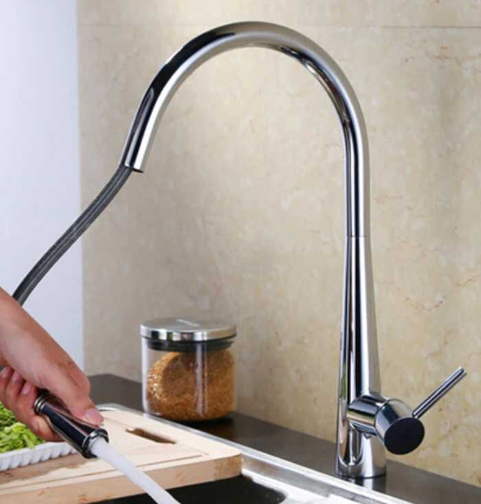 

Free shiping chrome Brass Pull Out Sprayer brass Kitchen Sink Faucet Swivel Spout Mixer Tap KF880-C