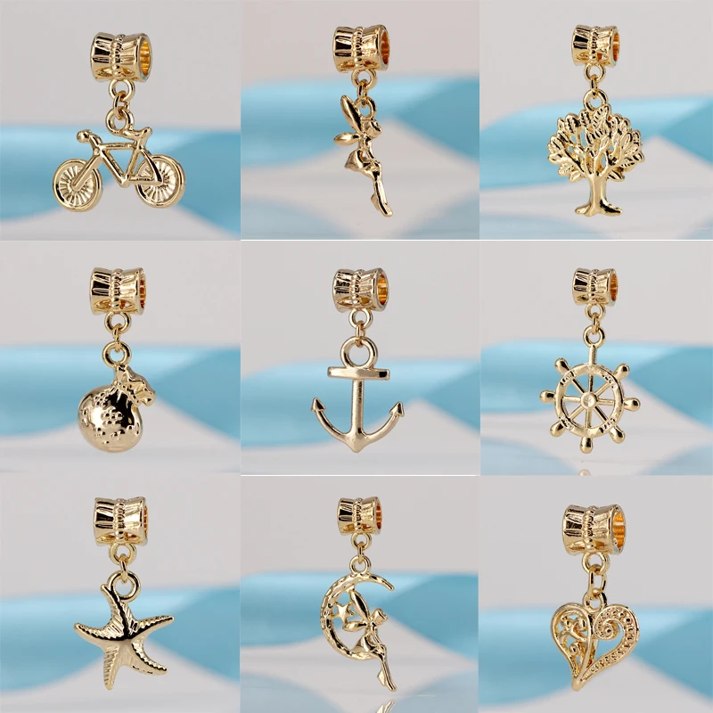 

European Fashion 925 Silver Beads Golden Love Heart Bike Shape Pendent Dangle Charms Fit Pandora Bracelets & Bangles Diy Jewelry