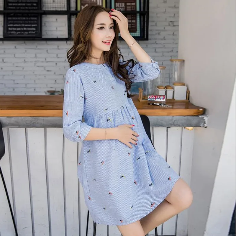 MODENGYUNMA embroidery Maternity Clothes Pregnancy BreastFeeding Cotton Dress Blue Nursing Clothes For Pregnant Women clothing MODENGYUNMA embroidery Maternity Clothes Pregnancy BreastFeeding Cotton Dress Blue Nursing Clothes For Pregnant Women clothing