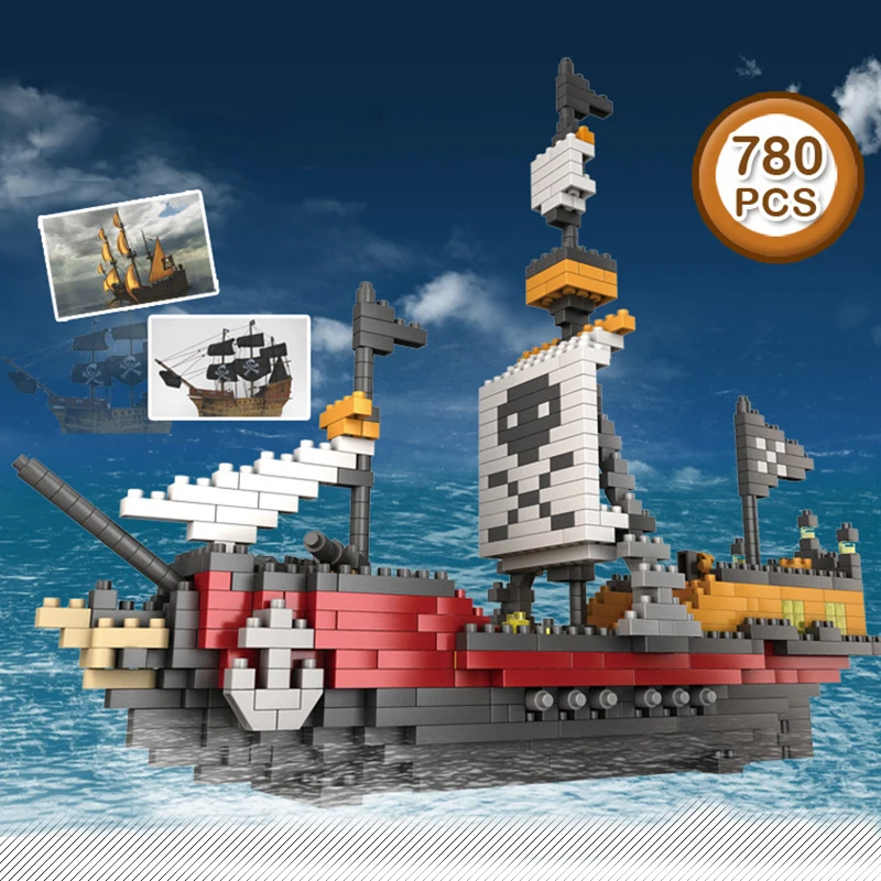 

Assembled Building Blocks Pirate Ship Mini Particles Diamond Blocks Miniature Children's Enlightenment Educational Brick Toys