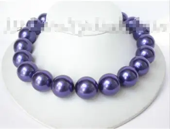

Hot sale new Style >>>>>18" 20mm round navy blue south sea shell pearl necklace