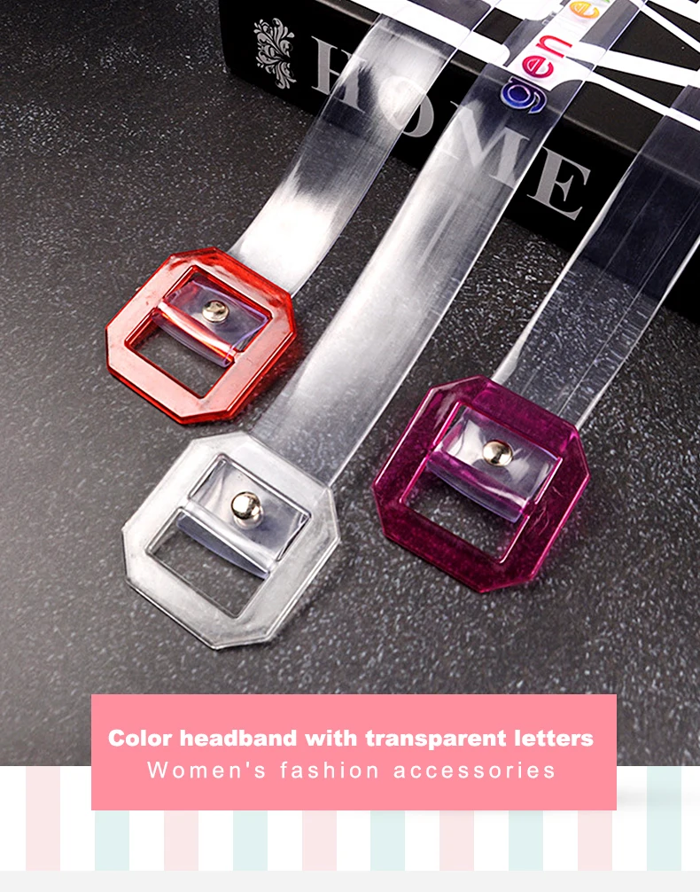 Women Transparent English letter Belt Volorful Gentlewoman Jean Accessories PVC belts Purple Red Transparent Buckle Summer Style Trendy Strap1 (1)
